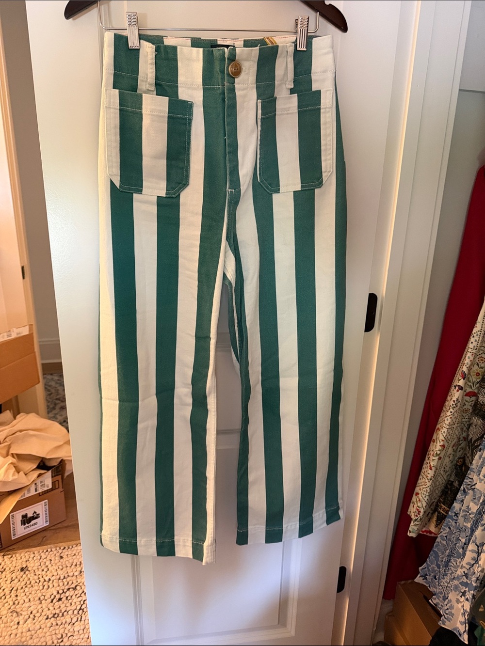 Anthropologie Maeve Colette Teal and White Striped Wide-Leg Pants - Picture 2 of 6